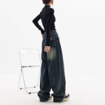 Fashion Trend Alphabet Jeans Children Straight Loose Wide Leg Pants