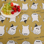 Cat Head Printing Handmade Linseed Cotton DIY Tablecloth Door Curtain Pillow Background Fabric