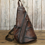 Vintage Do Old Head Layer Cowhide One Shoulder Diagonal Span Backpack