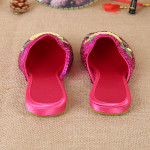 New Women's Handmade Sequin Silk Satin Cloth Slippers Flat Heel Personality Fashion Handmade Embroidery Slippers