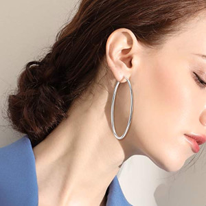 Sterling Silver Simple Polished Big Round Circle Hoop Earrings for Women