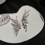 Women's Fashion Silver Pin And Diamond Frilly Butterfly Earrings