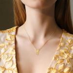 14k Solid Yellow Gold Textured Two Butterfly Pendant with Moissanite Necklace 