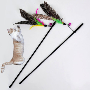 Pearl Bird Cat Teaser Feather Pet Toy Bell Cat Playing Rod