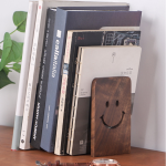 Wooden Bookends With Metal Base Heavy Duty Black Walnut Book Stand With Anti-Skid Dots For Office Desktop Or Shelves