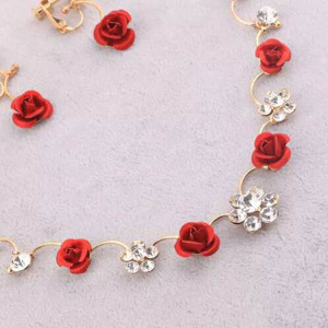 Korean small clear new bride red rose necklace, earrings, suit dress and accessories wholesale