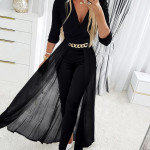 Women's Mesh Patchwork V-neck Jumpsuit