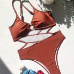 One Piece Swimsuit Solid Color Panel Bikini