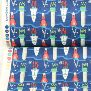 Plain Cotton Fabric Nordic Style Rocket Print Handmade DIY