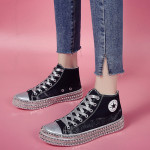 Women's leopard print high-top canvas shoes