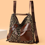 Houndstooth Backpack Women Fashion Rivet Design Leopard Shoulder Bags