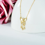 14k Solid Yellow Gold Textured Two Butterfly Pendant with Moissanite Necklace 