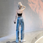 Women's Harajuku Style Retro Colorblock High Waist Jeans