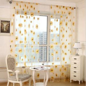 Sun Flower Offset-printed Light Transmission Breathable Balcony Living Room Gauze Curtain Window Screen