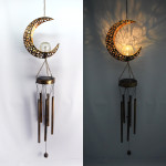 Wrought iron hollow sun moon wind chime pendant LED outdoor garden landscape decoration