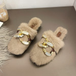 Rabbit Hair Drag Outside Wear Plus Velvet Warm Wrap Head Half Slippers