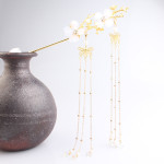 Ancient Style Hair Accessories Hanfu Plum Blossom Branch Tassel Hairpin White Flower Drill