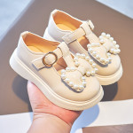 Girl Princess Bow Pearl Small Leather Shoes For Girls