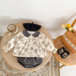 Infant Flower Printed Long-sleeved Top Two-piece Pants