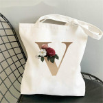 Monogram Flower Print Single Shoulder Canvas Bag