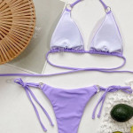 Women's Solid Color Bandage Split Swimsuit Bikini