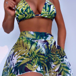 Big Flower Leaf Three Piece Swimsuit Bikini