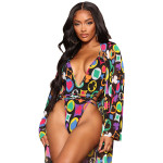 Women's V-Neck Mesh Print Swimsuit Ladies Two Piece Shawl