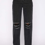 Street Hipster Ripped Washed Denim Straight Women's Trousers