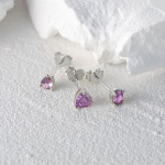 S925 Sterling Silver Purple Cluster Heart-shaped Diamond Stud Earrings