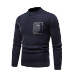 Men's Pasted Letter Embroidered Sweater Half High Neck