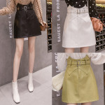 High Waist A-line Half-length Women's Western Style PU Small Leather Skirt