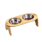 Inclined Cervical Spine Protection Stainless Steel Wooden Frame Pet Bowl