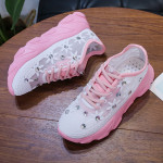 Round Toe Mesh Rhinestone Flower Sneakers