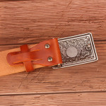 Ethnic Style Carved Leather Belt Head Layer Cowhide Personality Smooth Buckle