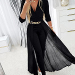 Women's Mesh Patchwork V-neck Jumpsuit