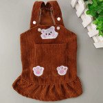 Bear Embroidered Corduroy Dress With Straps