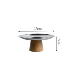 Household Style Metal Round Solid Wood Base Tray