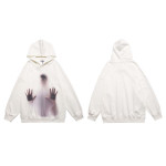 Handprinted White Ink Direct Spray Printed Men's Hooded Sweater