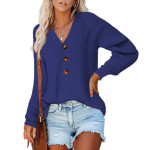 New Button New Knitted V-neck Sweater Women