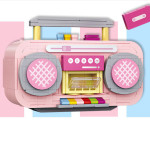 Small Particle Building Blocks Pink Mini Tape Recorder Model Inserting Building Blocks