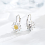 Daisy Leverback Hoop Earrings in White Gold Plated Sterling Silver 