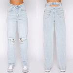 Plain Wash Solid Straight Denim Trousers