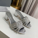 Stone Print Microfiber Rhinestones Round Toe Slippers