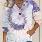 Women's Loose Tie-dyed Printed Button Long-sleeved Sweater