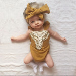 Mustard Flower Patchwork Romper + Headband 2pc set