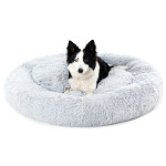 Fluffy Donut Dog Bed Warm Soft Long Plush Pet Cushion Dog House Cat Bed Washable Pet Sofa Mat Calming Samll Large Dog Beds