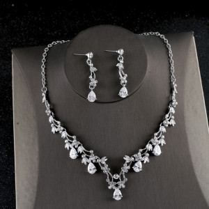 Simple Zircon Necklace Earrings Korean Bride Wedding Necklace set dinner party dress jewelry accessories