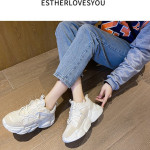 Spring 2021 Fashion New Women's Vulcanized Shoes Platform Comfortable Lace-up Round Head Casual Shoes Breathable Mesh Sneakers