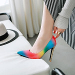 Rainbow Low-Top Pointed Toe Adhesive Shoes