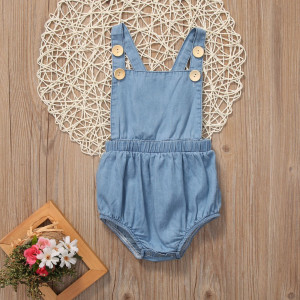 Sleeveless Cross Strap Backless Denim Button Romper